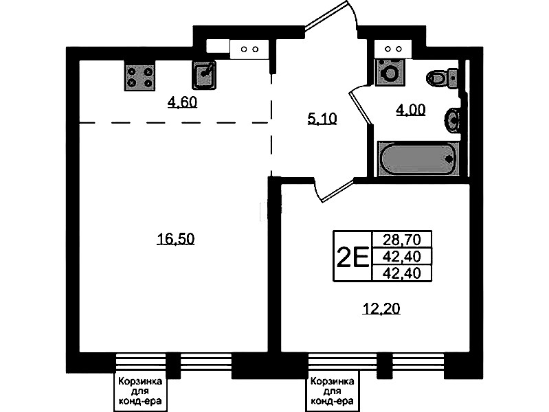 1-комнатная квартира 42.4 м², 2/8 эт., ЖК «Курортный квартал»